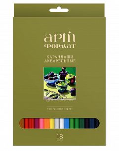 Набор акварельных карандашей АРТформат 18 цв. трехгранные, деревянные, в картонной упаковке