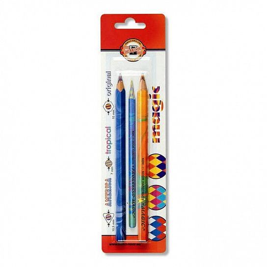 Набор карандашей KOH-I-NOOR MAGIC 3 штуки шестигранные многоцветный грифель, блистер