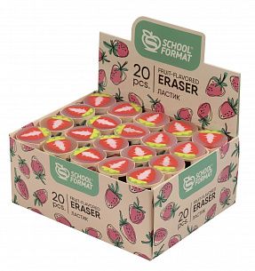 Ластик Schoolformat FRUIT-FLAVORED 50х22 мм, цилиндр, ассорти, картонный держатель