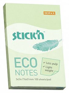 Блок самоклеящийся Stick`n ECO 51x76 мм, 100 листов, зеленый пастель