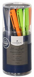 Ручка гелевая LOREX LX-BASE.DRAFT, серия Slim Soft, 0,5 мм, синий, пиши-стирай, круглый прорезиненный корпус, ассорти