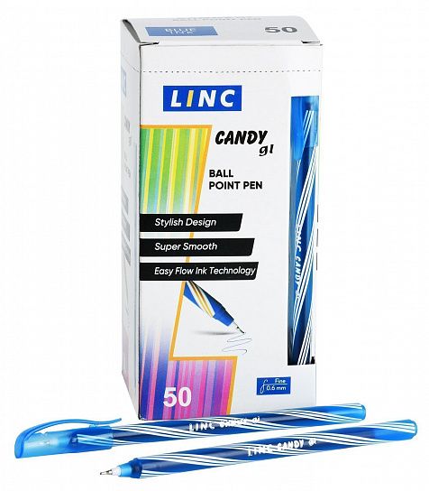 Ручка шариковая Linc CANDY синяя 0,6 мм, ассорти круглый корпус, игольчатый наконечник