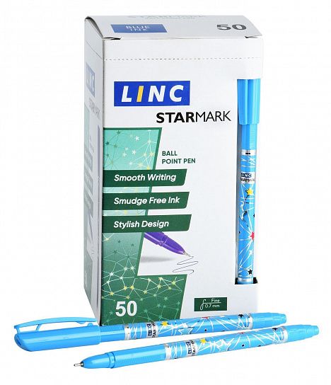 Ручка шариковая Linc STARMARK синяя 0,7 мм, ассорти круглый корпус, игольчатый наконечник