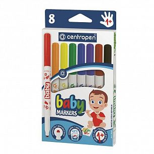 Фломастеры Centropen BABY MARKERS классические 8 цв. круглый корпус, легкосмываемые, принт на корпусе, картонная упаковка