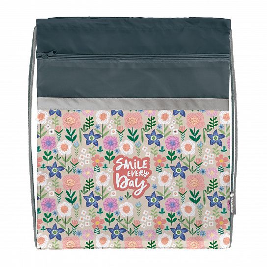 Мешок для обуви Schoolformat FLOWER PRINT 49х41 см, большой с карманом, для девочек