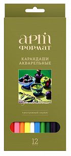 Набор акварельных карандашей АРТформат 12 цв. трехгранные, деревянные, в картонной упаковке