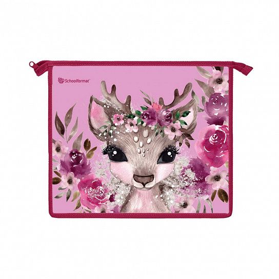 Папка для тетрадей 1 отделение А5 Schoolformat CUTE DEER розовая, молния сверху, пластик, для девочек