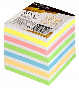 Блок для записей INFORMAT 9х9х9 см Куб проклеенный ассорти 6 цветов 80 г/м2