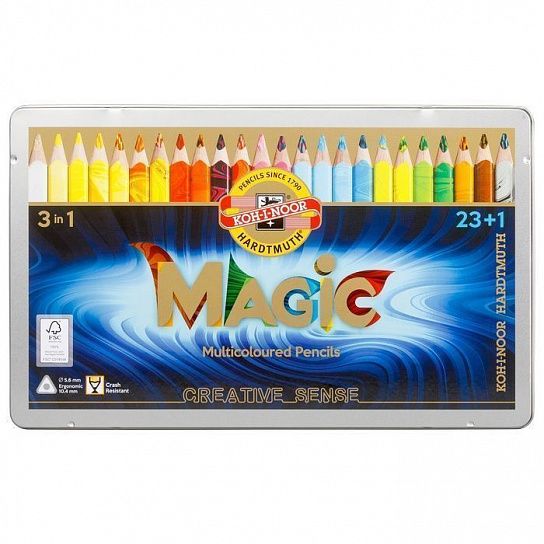 Набор цветн.каранд Koh-I-Noor jumbo MAGIC 3408 с многоцветным грифелем метал.кор. и карандаш блендер