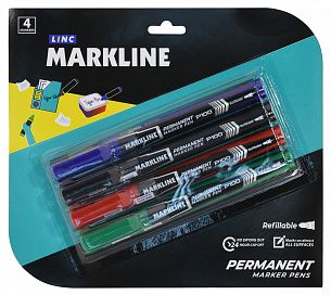 Набор перманентных маркеров LINC PERMANENT 2,5—3,7 мм, ассорти, круглый, 4 шт