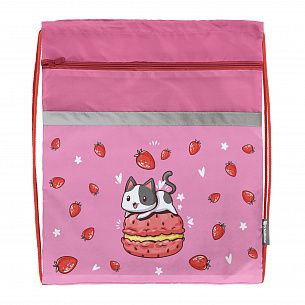 Мешок для обуви Schoolformat STRAWBERRY CAT 49х41 см розовый, 1 отделение с большим карманом на молнии, для девочек