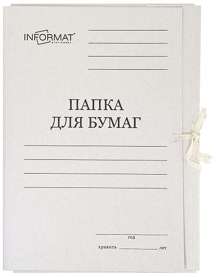 Папка с завязками INFORMAT А4, немелованный картон 400 г/м2, белый